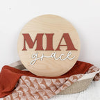 Custom Round Nursery Name Sign, Personalized Wooden Wall Plaque, 12" 18" 24", 30" 3D Wall Art for Children & Kids Rooms, Baby Shower, Hickory Hollow Designs (Mia Grace)