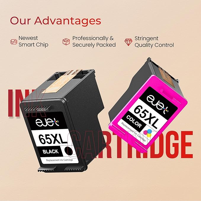 65XL Ink Cartridge Black/Color Combo Pack Replacement for HP 65XL High Yield Works with HP DeskJet 3752 3755 3700 3772 2655 2652 2622 Envy 5010 5012 5055 5052 AMP 100 Printer,Black, Tri-Color, 2-Pack