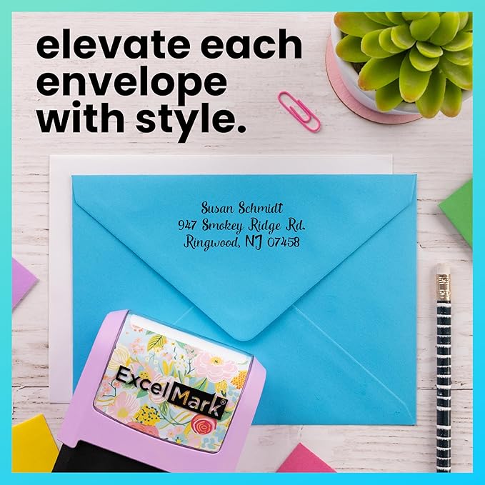 ExcelMark Address Stamp - Custom Return Address Stamp with Elegant Designs, Vibrant Colors & Patterns – Perfect for Mail, Invitations & Gifts (Seafoam Mount, Custom)
