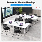 Goakwwuz Conference Room Table, Folding Conference Tables,Thicken Grey Tabletop,Flip Top Wooden Seminar Meeting Room Table for Conference Room Offices (4, White, 47.2“)