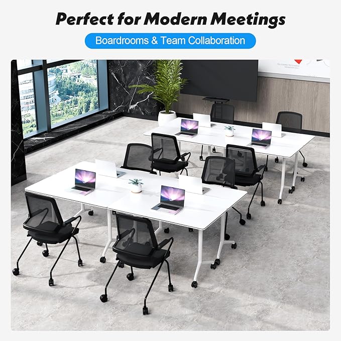 Goakwwuz Conference Room Table, Folding Conference Tables,Thicken Grey Tabletop,Flip Top Wooden Seminar Meeting Room Table for Conference Room Offices (8, White, 61.0“)