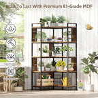 5 Tier Corner Bookshelf, Reversible Corner Shelf, Industrial Wooden Display Book Shelf Stand, L-Shaped Etagere Bookcase with Storage Shelves and Metal Frame for Living Room, Bedroom, Home Office