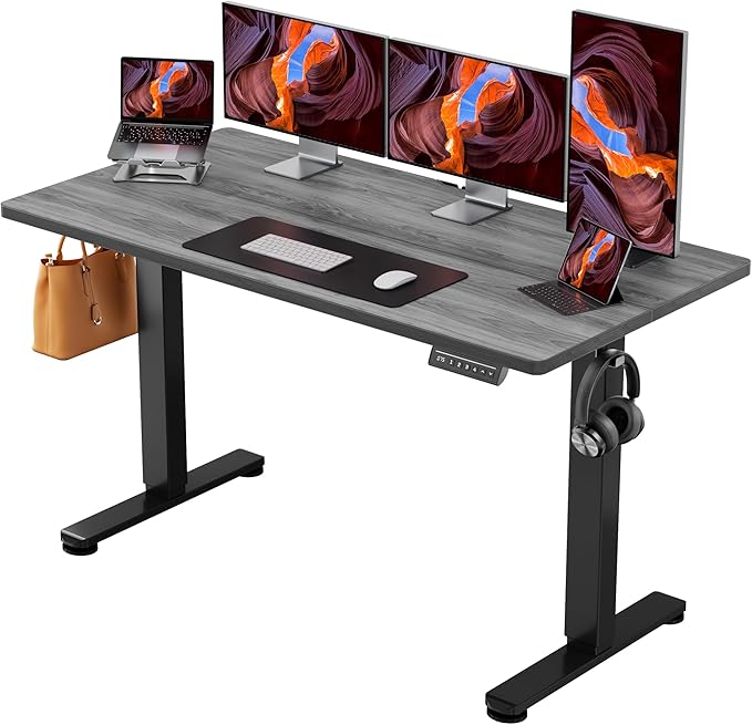 ErGear Height Adjustable Electric Standing Desk, 55 x 28 Inches Sit Stand up Desk, Large Memory Computer Home Office Desk with Two-Piece Desktop (Grey)