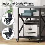 Fannova Printer Stand, 23.6 x 23.6 x 30.1 Inches Large Square Printer Table with Height Adjustable Storage Shelf, 3 Tier Rolling Printer Cart with Industrial Wheels for Home Office - Black