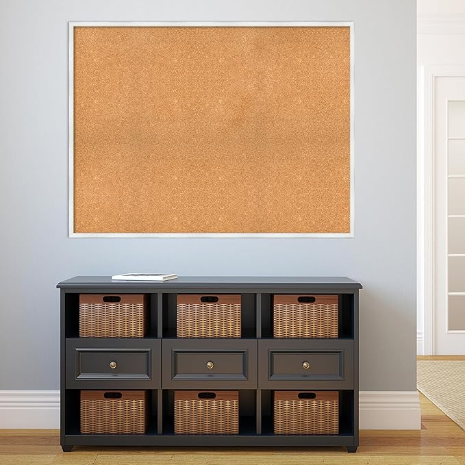 Amanti Art Natural Cork Board for Wall, 37x49 Vision Board with White Frame, Oversize Corkboard Office Decor for Home Organization, Country Rustic Corkboard Pinboard to Display Items for Home