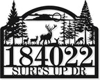 Custom Modern Address Signs for Houses, Personalized House Numbers for Outside, Large Metal Number Plaque with Deer Forest Design,Address Numbers for House