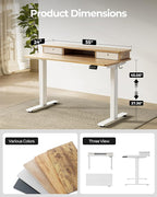 FEZIBO 55 x 24 Inch Height Adjustable Electric Standing Desk with Double Drawer, Stand up Home Office Computer Desk with 4 Height-Adjustable Feets & 2 Hooks, Maple