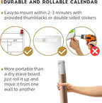 Large Dry Erase Wall Calendar - 24"x 36" Undated Monthly Calendar for Home, Office, Classroom - Reusable Laminated Task Organizer