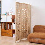 66.9Inch Wooden Room Partition - 3 Panels Boho-Styled Space Room Divider for Home/Office, Headboard & Yoga/Photo/Video Call Backdrop (Natural)