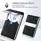 DMFLY Business Card Holder for Women or Men, Business Card Case with PU Leather and Stainless Steel, Slim Metal Case with Magnetic Closure for Business Meeting Use