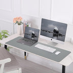 Leather Desk pad Protector,47" x 17" Large Desk mat with Natural Cork & PU Leather,Mouse pad,Non-Slip Office Desk Mat,Waterproof Desk Writing Pad for Office and Home (Light Gray)