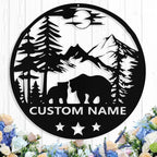 Custom Bear Metal Sign, Custom Bear Metal Wall Art Decor, Personalized Last Name Signs for Home, Rustic Farmhouse Black Wall Decor for Cabin, Bedroom, Living Room, Porch