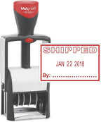 MaxMark Heavy Duty Self Inking Date Stamp with Phrase Shipped - Red Ink