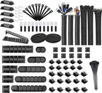 189PCS Cable Management Kit, 6 Cable Sleeve40 Cable Clips with 11Cord Holders, 2 Roll Self Tie, 10 Self Adhesive Cord Organizer, 100 Fastening Cable Ties,10 Cable Zip Tie Mounts