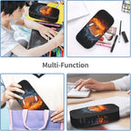 Kids Pencil Pouch for Boys, Football Pencil Case with Fire Water Pattern Print, Big Capacity Black Pencil Box Stationery Bag with Zipper Portable Travel Storage Box Desk Pen Bag for Teens Adults