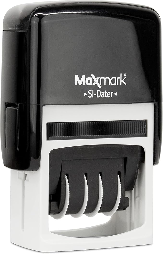 MaxMark Office Self Inking Date Stamp with Phrase Scanned - Blue Ink