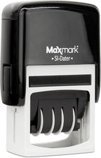 MaxMark Office Self Inking Date Stamp with Phrase Deposited - 2 Color Blue/Red Ink
