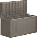 Decksplore 100 Gallon Lockable Resin Deck Box, Waterproof Outdoor Storage Box for Patio Furniture, Garden Tools, Pool Accessories, UV-Resistant Outside Delivery Grey