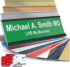 Custom Name Plate with Choice of Mounting for Walls, Doors, Cubicles, Hanging and More - Personalized Green Plastic White Letters - USA Made 2x12 - B6