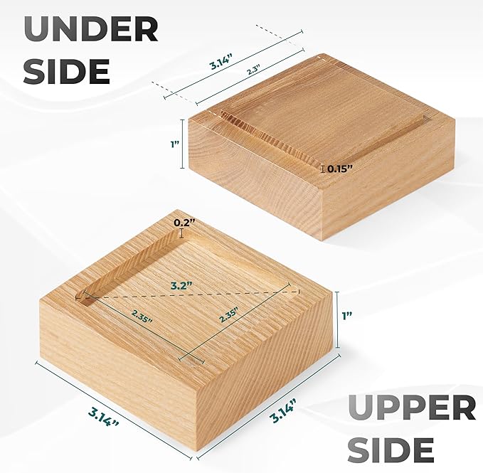 Bed Risers, Furniture Risers (Set of 8-Height 1") Can be Adjusted to 2'' 3''or 4'', Lifts Furniture Risers, Solid Natural Wood Risers, Non-Slip Recessed Hole (Square-Natural Color)