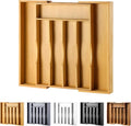 oridom Expandable Bamboo Kitchen Drawer Organizer for Cutlery and Utensils, Adjustable Bamboo Wood Cutlery Tray in Drawer for Flatware and Silverware in Kitchen, (Natural)