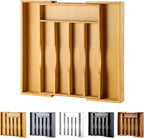 oridom Expandable Bamboo Kitchen Drawer Organizer for Cutlery and Utensils, Adjustable Bamboo Wood Cutlery Tray in Drawer for Flatware and Silverware in Kitchen, (Natural)