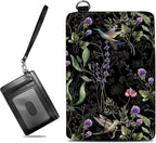 BWEGRHE Small Travel Wallets, Wild Flower Hummingbird Slim Minimalist Front Pocket Wallet with Wristlet, RFID Blocking PU Leather Credit Card Holder with ID Window Change Purse for Men Women
