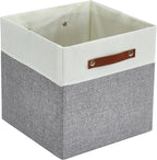 DECOMOMO Storage Basket with Lid, Storage Cubes with Handles, Fabric Box with Lid (Grey and White, 11” / 3 Pack)