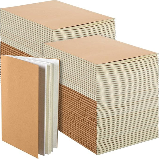 100 Pcs Kraft Notebook Journals 5.5 Inch x 8.3 Inch A5 Journal Softcover Notebooks Bulk for Kids Student Writing Sketch Office Notepad with 60 Pages 32 Sheets (Brown, Dot)