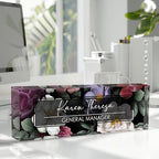Custom Office Name Plate, Personalized Gifts for Women & Men, Appreciation Gifts for Employees, Office Desk Accessory (Night Flower)