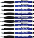 SyPen Personalized Pens With your Custom Logo or Text-300 Pack Bulk-for Businesses, Parties, and Events, 2 in 1 Ballpoint Pen & Stylus Compatible with Touchscreen Devices, Blue Barrel, Black Ink