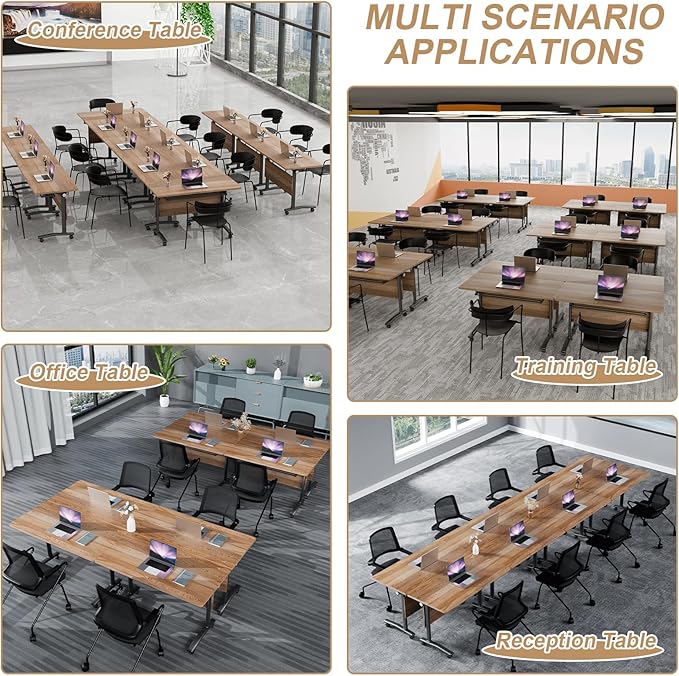Conference Table Flip Top Mobile Conference Room Tables,Folding Conference Table with Wheels,Large Meeting Training Seminar Table Saving Space for Office Classroom(8B,47.2'')