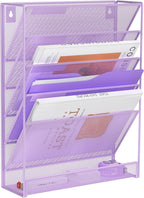 Kuntine.B 6-Tier Wall File Organizer Hanging File Organizer Cubicle Organizer Wall File Holder for Office Home (Purple, 6 Tier)