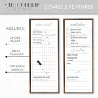 Sheffield Home Set of Two Family Planner Dry Erase Boards Featuring, Chore Chart, Shopping List, Weekly Meal Planner and Notes, 9x21 Inch, Natural