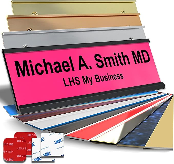 Custom Name Plate for Doors, with Choice of Mounting Holders for Walls, Doors, Cubicles, Hanging and More - Personalized Ribbon Pink Plastic Black Letters - USA Made 2x6 - B12