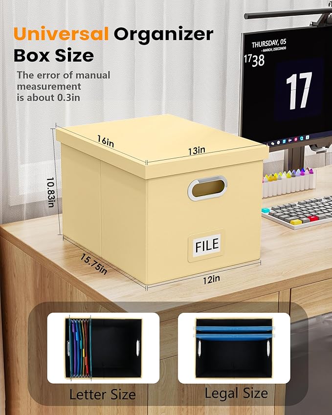 Oterri Storage File Box(New) (Cream-yellow(Leather), 1 pack), AM03118