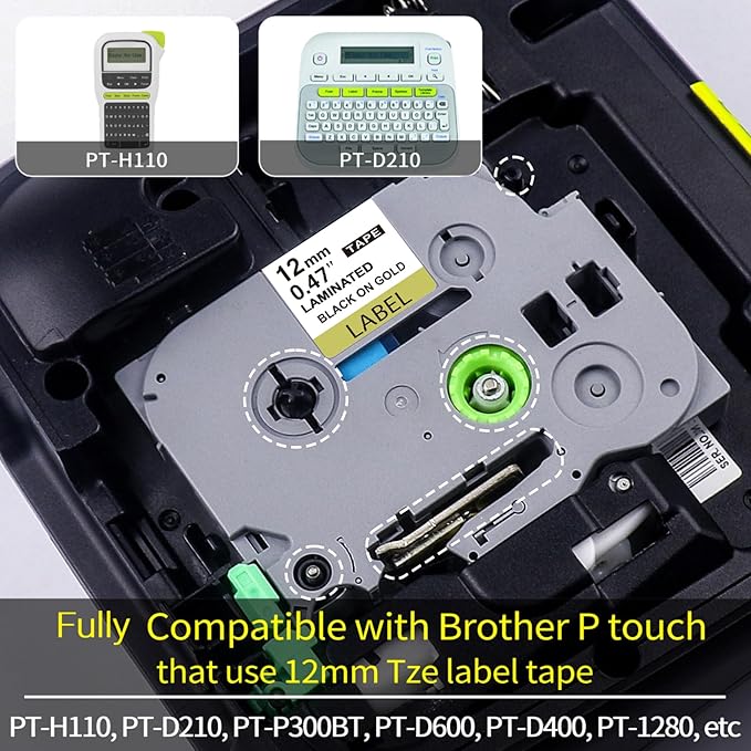 3-Pk 12mm TZ Labels Tape Compatible with Brother Ptouch TZe-231 335 831 Label Maker Tape 12mm 0.47" Laminated White/Black/Gold, Work for Brother Ptouch Label Maker PTD200 PTD400 PT1280 PT1880