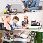 Ludato Desk Organizers Mesh Pencil Holder，3 Compartments Black Mesh Pen Holder Storage for Office Desk Accessories