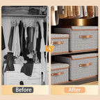 Tuza 2 Pack Storage Bins with Lids, Collapsible Closet Organizer Container, Fabric Organizer Box with Handles, Decorative Storage Boxes with Lids for Organizing Clothes, Sheet, Light Grey, Extra Large