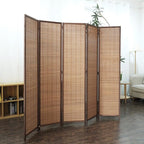 Furnnylane 5 Panel Bamboo Room Divider and Folding Panel Screen,Bamboo Panel Divider for Room Separation,Brown,67" H x 76.75" W