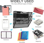LQPAFZ 3-Tier Magnetic File Holder, No Drilling Installation File Cabinet Organizer, Black Magnetic File Organizer, Magazine Rack, Magnetic Paper Holder for Refrigerator, File Cabinets, Whiteboard