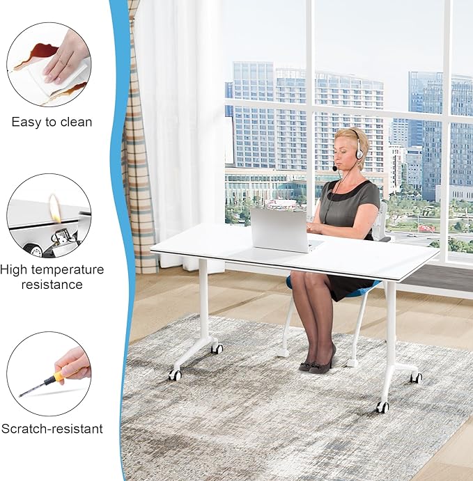 Conference Table,55.1''Folding Conference Room Table for 4-12 People,Mobile Flip Top MeetingTraining Table with Different Coulor and Styles for Offices, Classrooms,Meeting Room (4, 70.8''A)