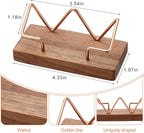 Amyhill 2 Pieces Wood Business Card Holder for Desk Wooden Business Card Display Stand Postcard Holder for Office Home Desktop (Wood Color, Rose Gold)