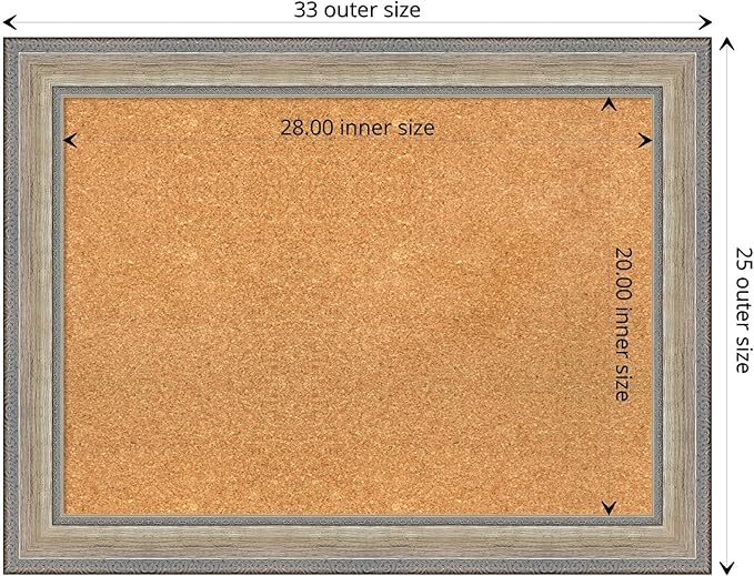 Amanti Art Natural Cork Board for Wall, 25x33 Vision Board with Silver Wood Frame, Medium Corkboard Office Decor for Home Organization, Traditional Corkboard Pinboard to display items for home