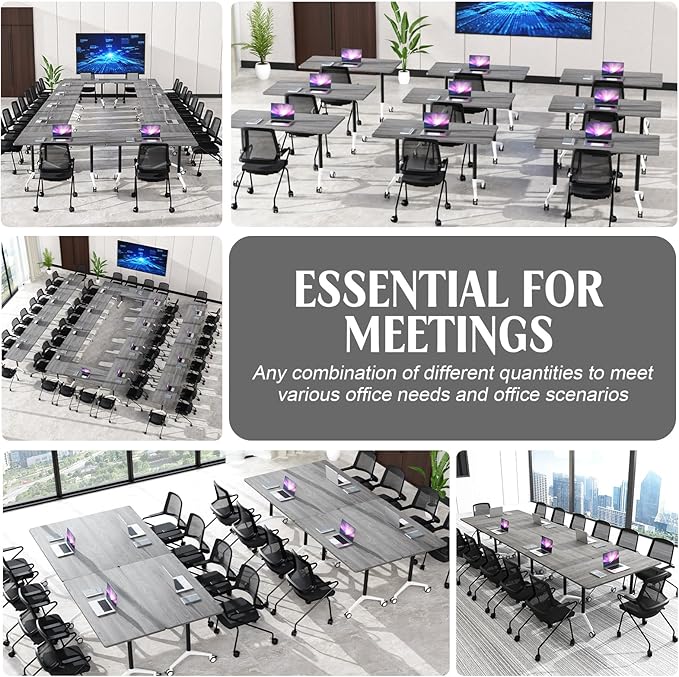 Conference Table,55.1''Folding Conference Room Table for 4-12 People,Mobile Flip Top MeetingTraining Table with Different Coulor and Styles for Offices, Classrooms,Meeting Room (6, 70.8''F)