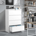 FLIXELIO File Cabinets 4 Drawer,Metal Office Storage Filing Cabinet with Lock,White Lateral Filing Cabinet for Home Office,Horizontal Locking File Cabinet for Legal/Letter/A4,Assembly Require,White