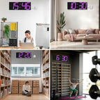 LED Large Digital Wall Clock, Oversize Wall Clock with 6” Numbers, Remote Control Count up/Countdown Timer Clock, Auto Dimmer, Big Calendar and Thermometer(Purple)