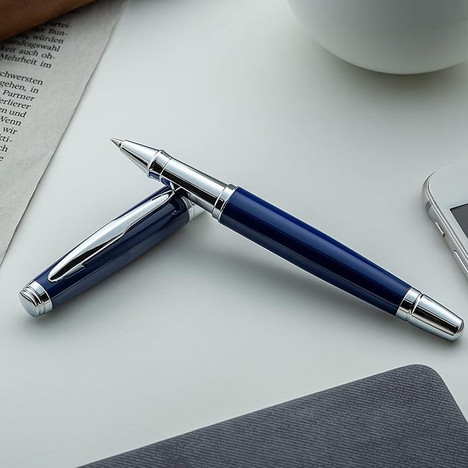 ZenZoi Executive Pen – Elegant Blue Rollerball Pen. Premium Fine Point Smooth Writing Roller Pen Gel Ink. Fancy, Luxury Pen for Men, Women. Refillable, Business, High End Pen Gift Set