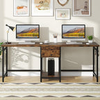 Tribesigns Two Person Desk, 79 Inch Double Desk with 2 Drawers, Large Computer Desk Long Desks with Storage Shelves, Writing Table Study Desk for Home Office, Rustic Brown (NY001)