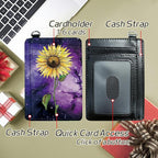 BWEGRHE Small Travel Wallets, Sunflower Yellow Purple Galaxy Slim Minimalist Front Pocket Wallet with Wristlet, RFID Blocking PU Leather Credit Card Holder with ID Window Change Purse for Men Women